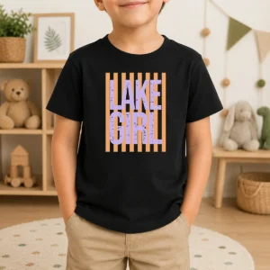 Pretty Retro Stripes Sunshine Lake Girl Kids T-Shirt