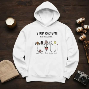 Nice Stop Racism It'S Okay To Be Indian Black Arab Everyone Asian Hoodie in black, unisex pullover with front pocket and drawstring hood
