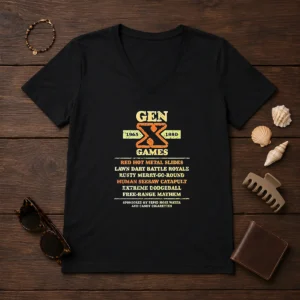 Top Gen X Games 1965 1980 Red Hot Metal Slides V-Neck Shirt