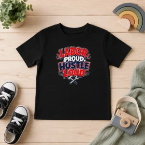Hot Pretty Labor Day Cartoon Proud Hustle Statement Kids T-Shirt