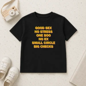 Good Nice Sex No Stress One Boo No Ex Small Circle Big Checks Kids T Shirt in vibrant colors, short sleeve cotton tee for children