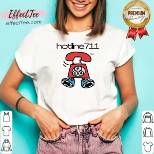 Funny Telephone Cartoon Hotline711 V-Neck Shirt