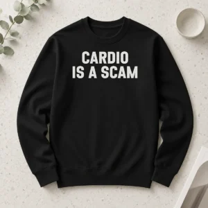 Pretty Cardio Is A Scam long sleeve shirt in soft cotton with bold text design