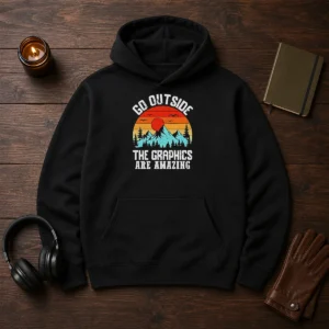 Awesome Go Outside The Graphics Are Amazing Retro Mountain Sunset Hoodie