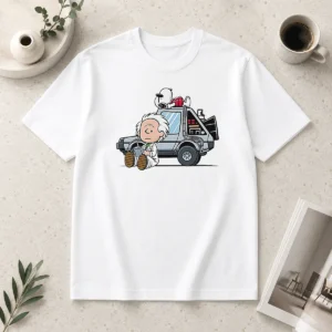 Happy Top Doc Brown Snoopy Back To The Future Mashup Delorean Time Machine Cartoon