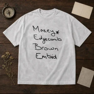 Top Maxey Edgecomb Brown And Embiid Philadelphia 76ers Players washed t shirt in brown with team graphics