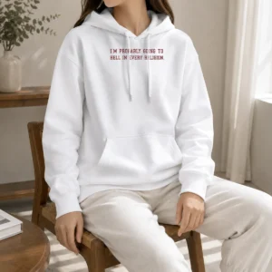 Original Im Probably Going To Hell In Every Religion Hoodie in black, featuring bold white text on front