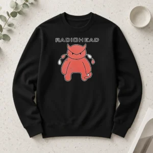 Funny Radiohead Distressed Crying Devil Character long sleeve shirt with bold graphic print in distressed style