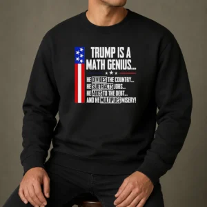 Funny Perfect Anti Trump Political Statement Trump Is A Math Genius Divides Country Subtracts Jobs Adds To Debt Multiplies Misery Sweater