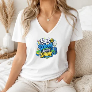 Good Official Back To School Ready To Shine Typography V-Neck Shirt
