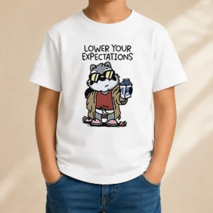 Nice Lower Your Expectations Raccoon Cartoon Kids T-Shirt