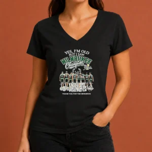 Nice Officials Yes Im Old But I Saw Milwaukee Bucks Champions 2021 Finals Thank You For The Mem V Neck Shirt in white, front view