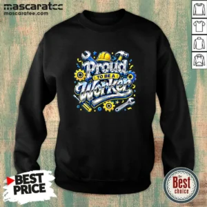 Official Labour Day Celebration Proud To Be A Worker Y2K Typo Sweatshirt in classic crewneck style with bold typography