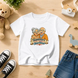 Pretty Grandparents Day Cartoon Honoring Family Heartbeat Kids T-Shirt