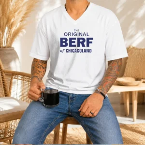 Official The Original Berf Of Chicagoland Chicago V Neck Shirt in black with short sleeves