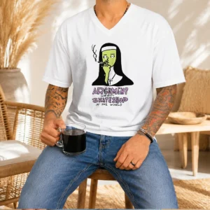 Official Smoking Nun Argument Worst Skateshop In The World V-Neck Shirt