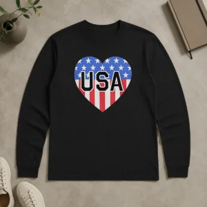 Funny USA Heart Flag Emblem Patriotic Long Sleeve Shirt
