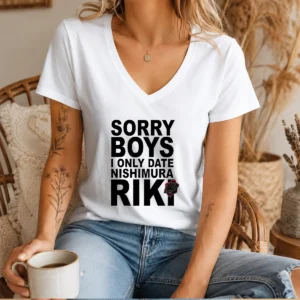 Good Nishimura Riki Enhypen Sorry Boys I Only Date Nishimura Riki Text Rose V-Neck Shirt