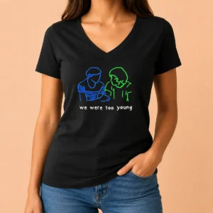 Original We Were Too Young Line Art Couple V-Neck Shirt