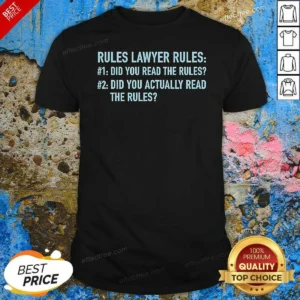 Good Rules Lawyer Rules Geek shirt optimized in classic fit cotton tee with clear logo print