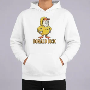 Pretty Donald Dick Parody Hoodie in black, featuring bold graphic print on front, displayed on a front-facing view
