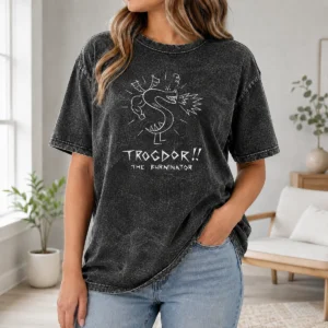 Good Trogdor The Burninator Homestar Runner washed t shirt featuring vintage-style graphic on soft fabric