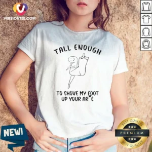 Hot Tall Enough To Shove My Foot Up Your Arse Funny Rude Cartoon Stick Figure V Neck Shirt v neck optimized image showing front view