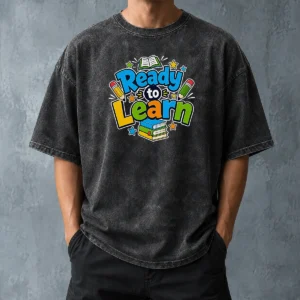 Pretty Back To School Ready To Learn Typography Washed T-Shirt