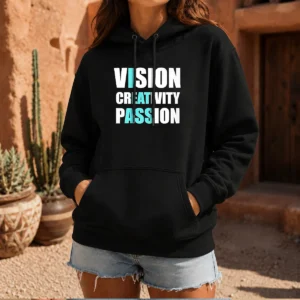 Original Vision Creativity Passion I Eat Ass Hoodie in black, front view with bold white text design