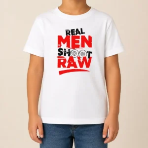 Funny Real Men Shoot Raw Photography Camera Shutter Aperture Kids T-Shirt