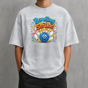 Premium Nice Bowling For Strike Fun Cartoon Bowling Washed T-Shirt