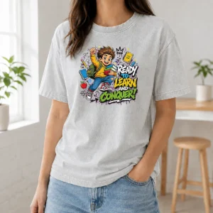 Hot Excited Student Ready To Learn Back To School Washed T-Shirt