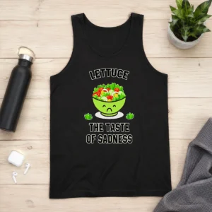Good Official Lettuce The Taste Of Sadness Funny Food Meme Tank Top in black, casual sleeveless fit