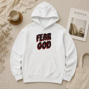 Top Fear God Script Print Faith Inspired Minimalist Religious Statement Hoodie
