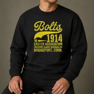 Happy Pretty Bridgeport Bolts Connecticut Vintage Baseball Team Sweater featuring classic baseball team logo on cozy crewneck fabric