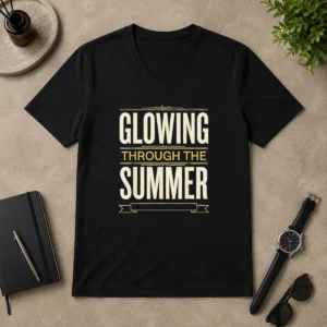 Top Glowing Through The Summer Text Sunshine Season Lover Summer V-Neck Shirt
