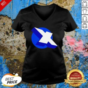 Top Funny X Logo On Blue Circle Symbol Logo V-Neck Shirt