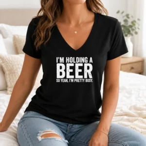 Hot Awesome I'M Holding A Beer So Year I'M Pretty Busy V-Neck Shirt