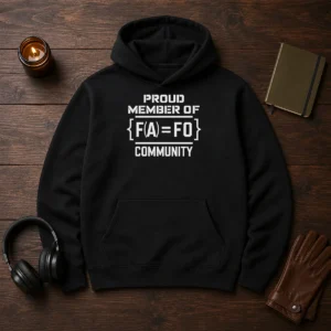 Nice Proud Member Of FAFO Community Geek Hoodie in black, front view with adjustable hood and kangaroo pocket