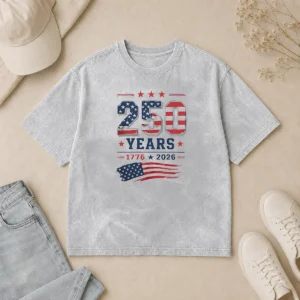 Official 250 Years 1776 2026 USA Flag Patriotic Fourth Of July Independence Day Washed T-Shirt