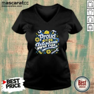 Official Labour Day Celebration Proud To Be A Worker Y2K Typo V-Neck Shirt