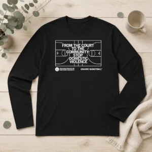 Hot From The Court To The Community Stop Domestic Violence Granny Basketball long sleeve shirt in heather gray, front view