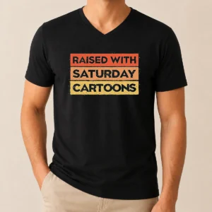 Good Raised With Saturday Cartoons Retro V-Neck Shirt