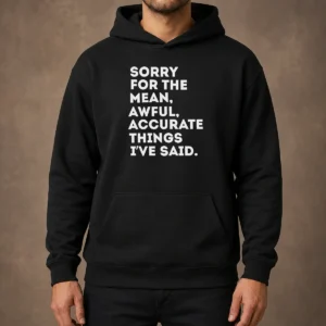 Pretty Nice Sorry For The Mean Awful Accurate Things I'Ve Said Hoodie in dark color, front view with drawstring hood and kangaroo pocket