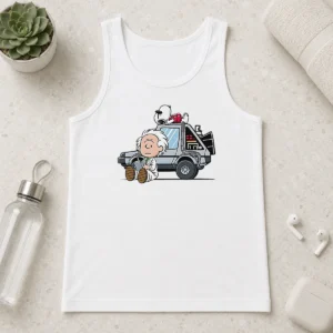 Happy Top Doc Brown Snoopy Back To The Future Mashup Delorean Time Machine Cartoon Tank Top