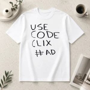 Premium Use Code Clix t shirt in classic crew neck style with short sleeves, displayed on a white background