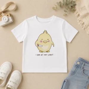 Hot Premium Yellow Chick Holding Knife I Am At My Limit kids t shirt in bright yellow with graphic print