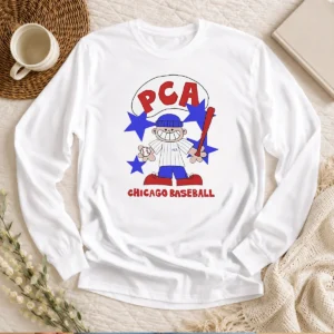 Nice Original PCA Chicago Baseball Character Shirt With Pinstripe Uniform And Baseball Bat Long Sleeve Shirt