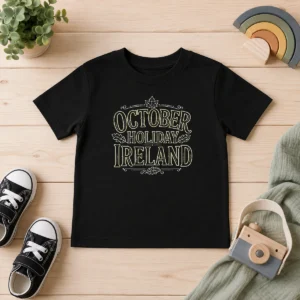 Original October Holiday Ireland Line Art Cozy Fall Kids T-Shirt