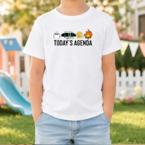 Good Camping Coffee Pop Up Camper Beer Campfire Today'S Agenda Kids T-Shirt